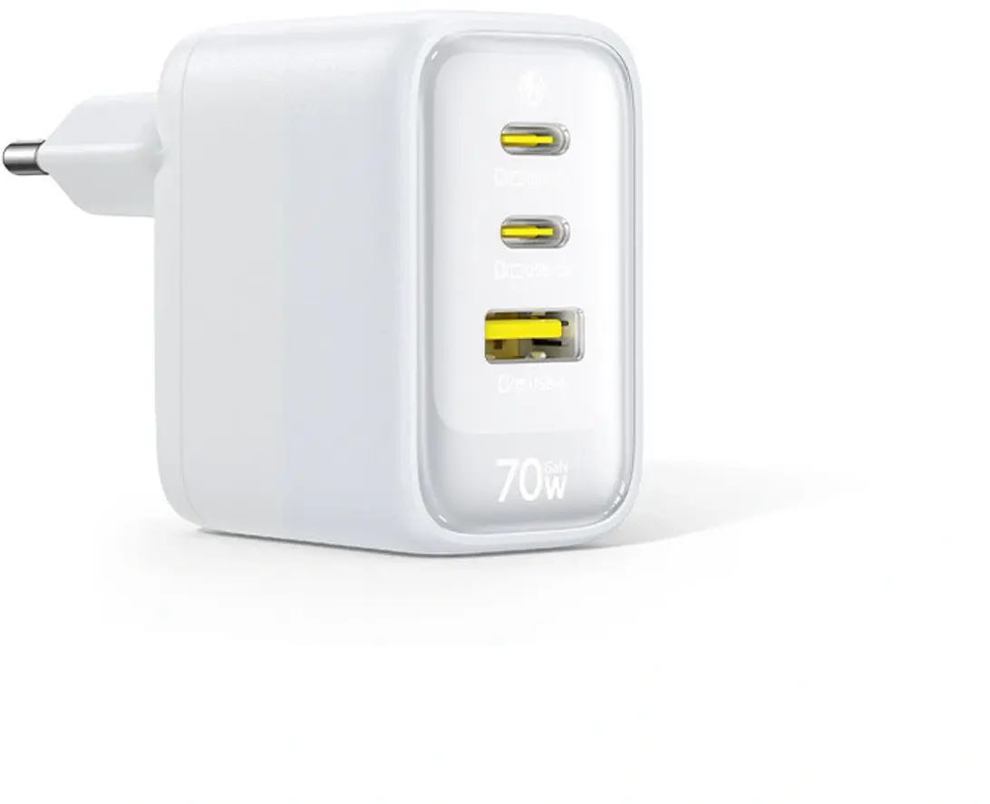 Baseus EnerFill FE22 GaN Snellader 70W 2x USB-C + USB-A  USB Oplader wit afbeelding 3