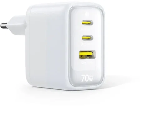 Baseus EnerFill FE22 GaN Snellader 70W 2x USB-C + USB-A  USB Oplader wit afbeelding 3
