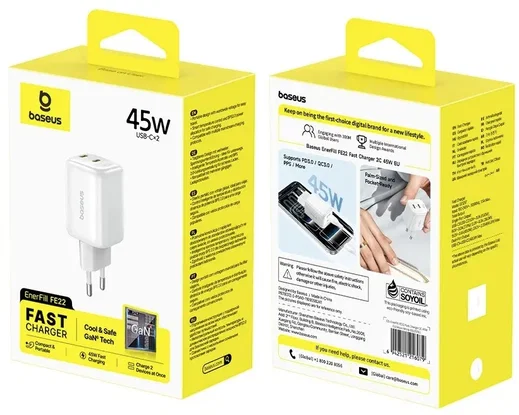 Baseus EnerFill FE22 45W GaN Dual USB-C Fast Charge Adapter Wit afbeelding 9