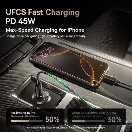 Baseus PrimeTrip VP2 45W USB-C Autolader met USB-C Kabel 1 Meter Zwart afbeelding 5