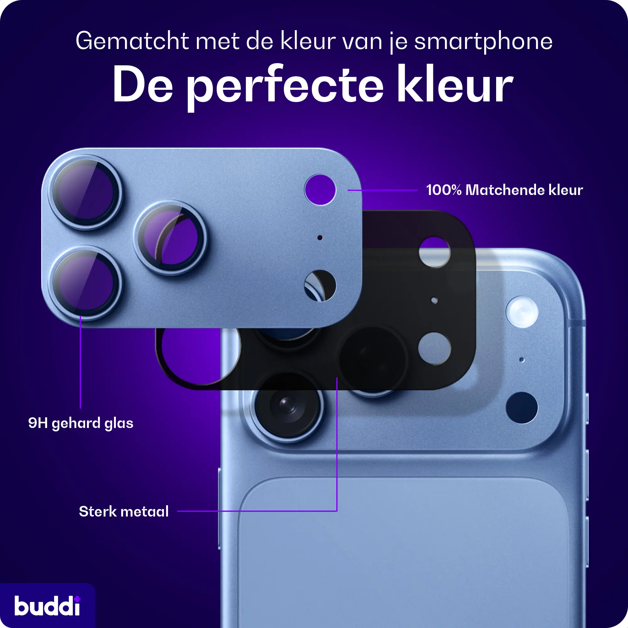 Buddi Focus Apple iPhone 18 Pro Full Camera Protector Matched Blauw afbeelding 6