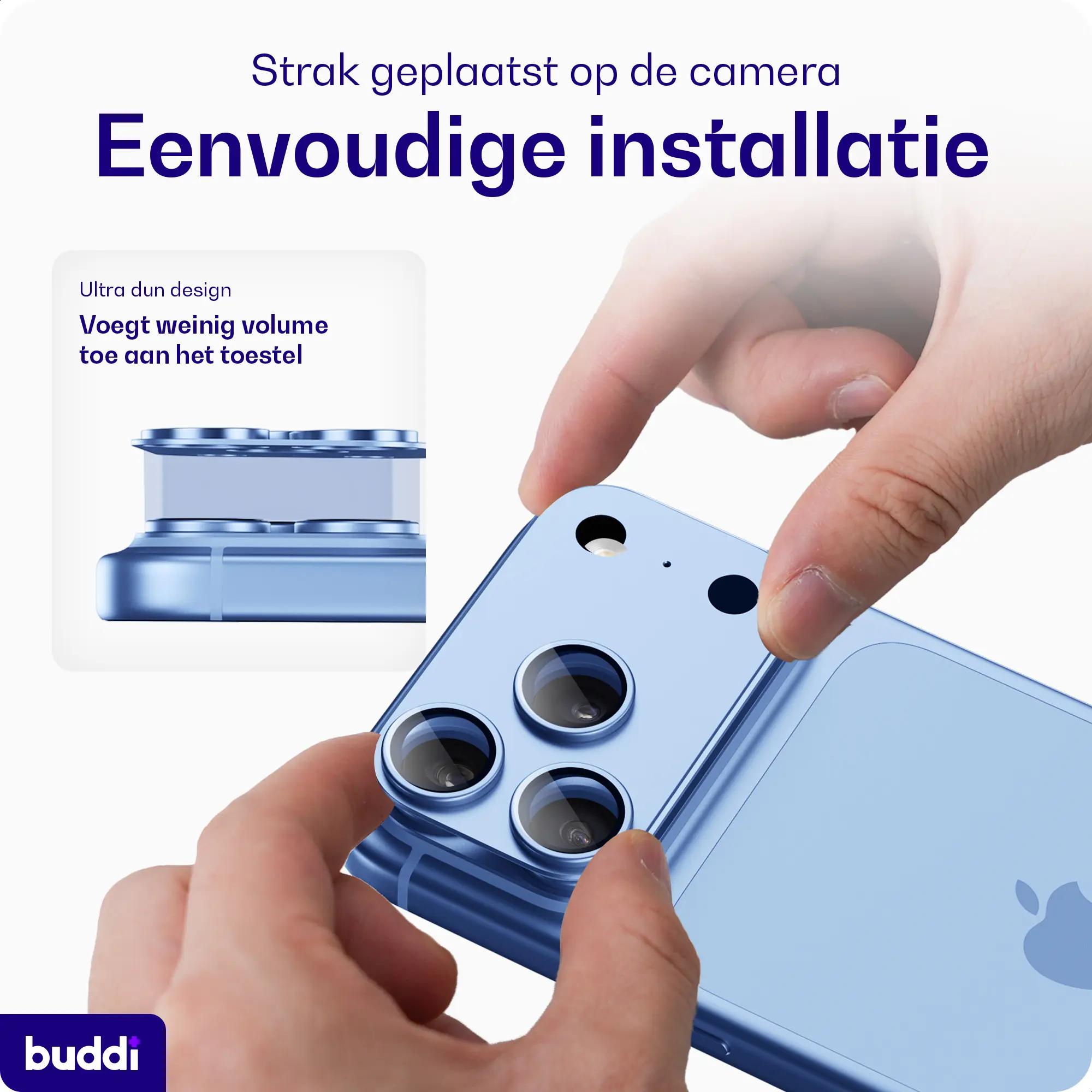 Buddi Focus Apple iPhone 18 Pro Max Full Camera Protector Matched Blauw afbeelding 4