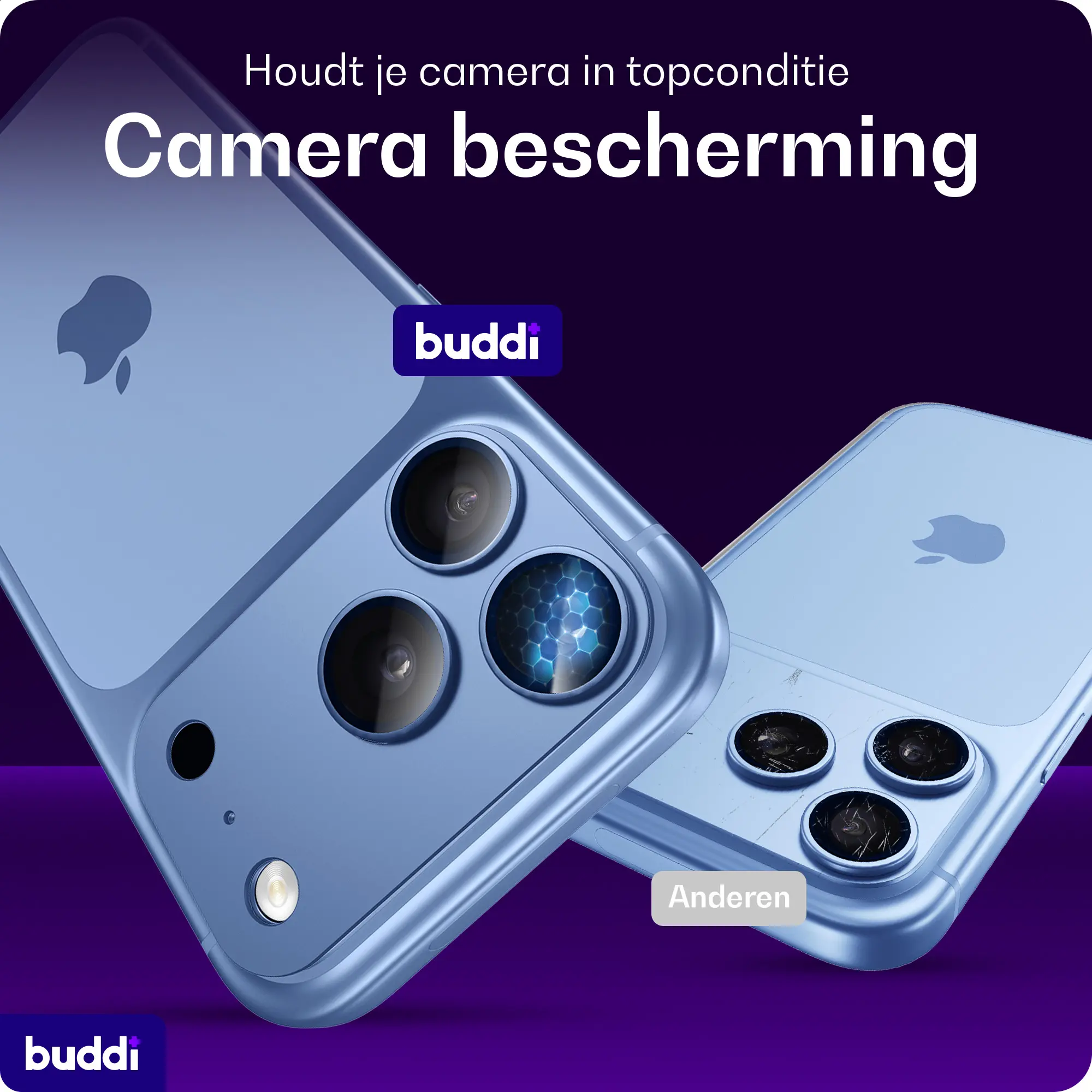 Buddi Focus Apple iPhone 18 Pro Max Full Camera Protector Matched Blauw afbeelding 2