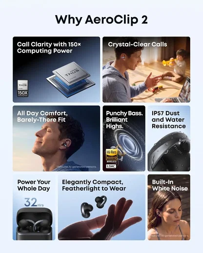 Anker Soundcore AeroClip 2 Draadloze Open-Ear Oordopjes met Clip-on Design Zwart afbeelding 8