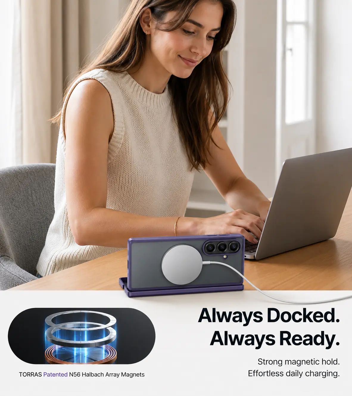 TORRAS Guardian Magnetic Samsung Galaxy Z Fold 8 Ultra Hoesje MagSafe Paars afbeelding 3