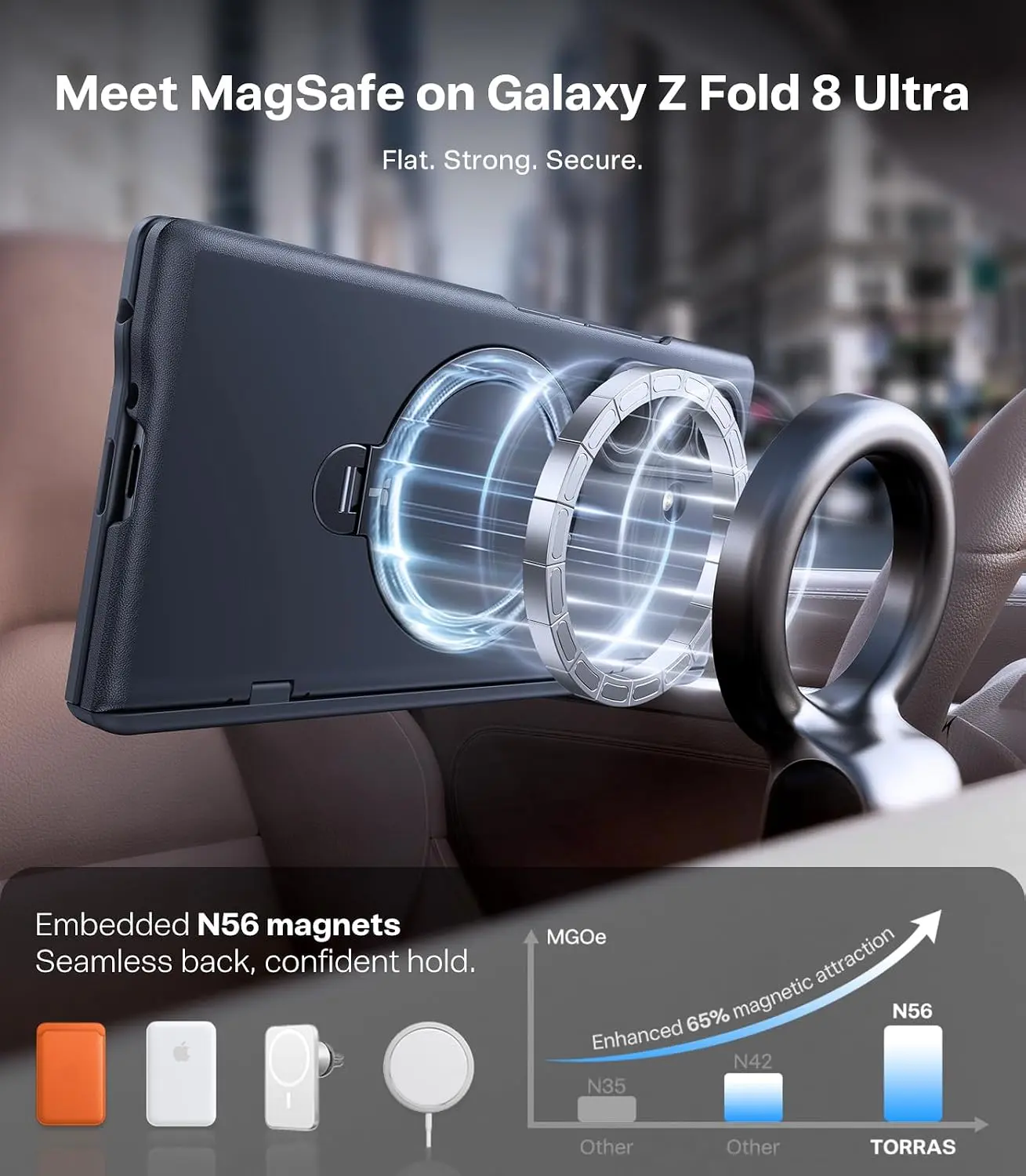 TORRAS Ostand Spin Samsung Galaxy Z Fold 8 Ultra Hoesje 360° MagSafe Stand Zwart afbeelding 5
