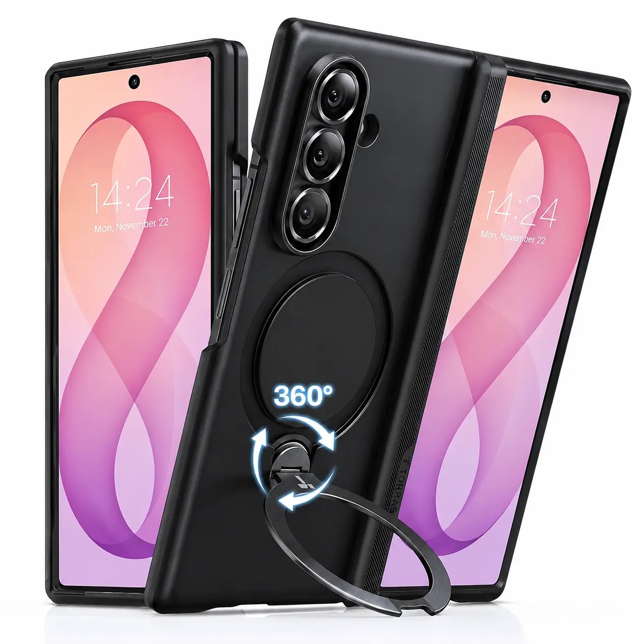 TORRAS Ostand Spin Samsung Galaxy Z Fold 8 Ultra Hoesje 360° MagSafe Stand Zwart afbeelding 1