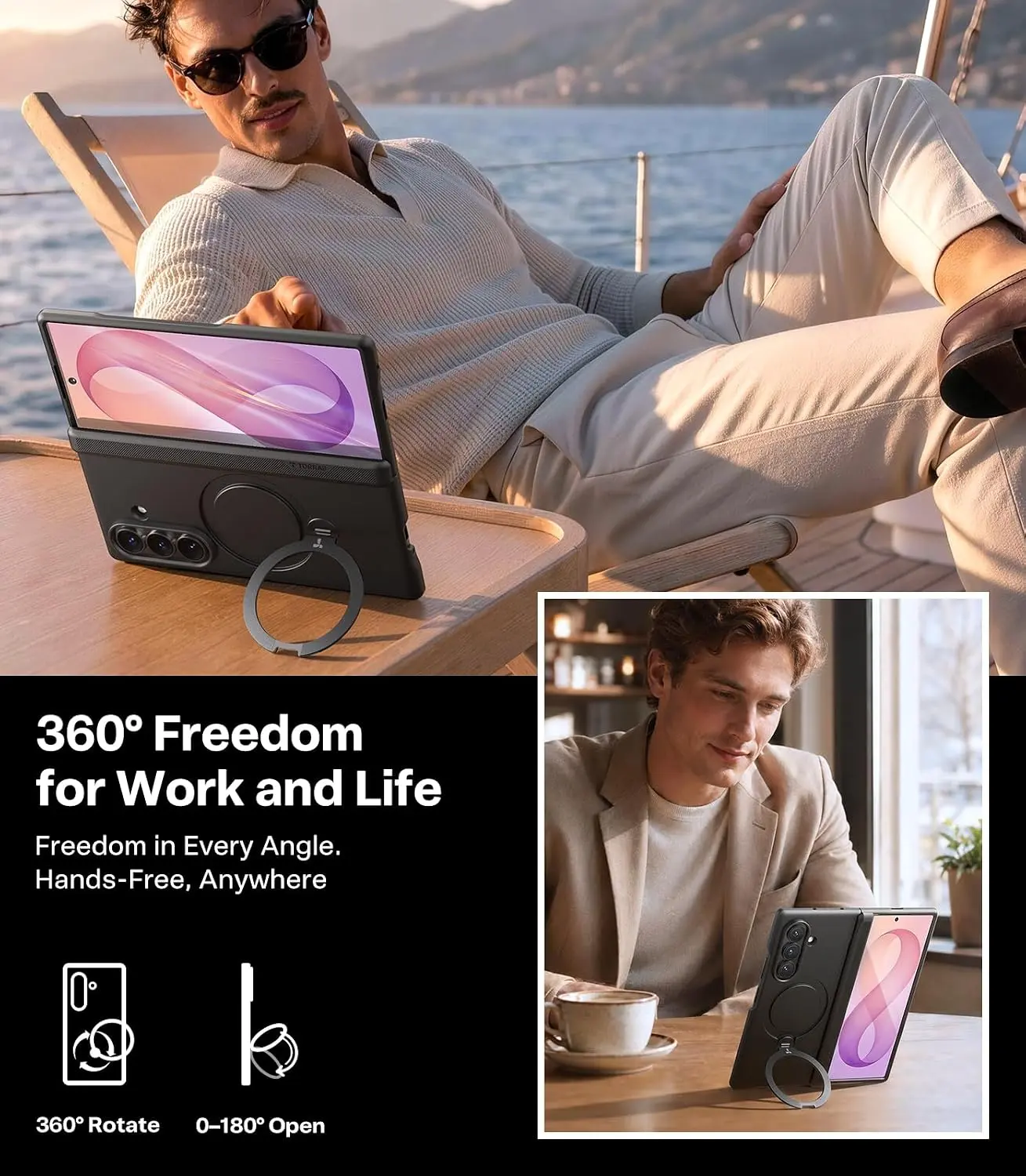 TORRAS Ostand Spin Samsung Galaxy Z Fold 8 Ultra Hoesje 360° MagSafe Stand Zwart afbeelding 4