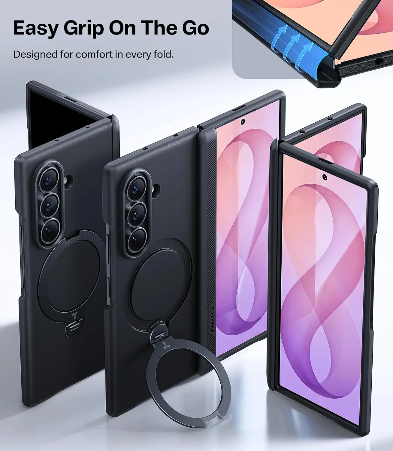 TORRAS Ostand Spin Samsung Galaxy Z Fold 8 Ultra Hoesje 360° MagSafe Stand Zwart afbeelding 2