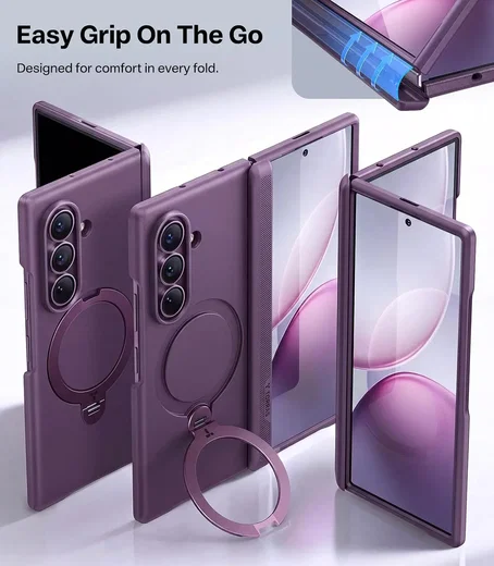 TORRAS Ostand Spin Samsung Galaxy Z Fold 8 Ultra Hoesje 360° MagSafe Stand Paars afbeelding 2