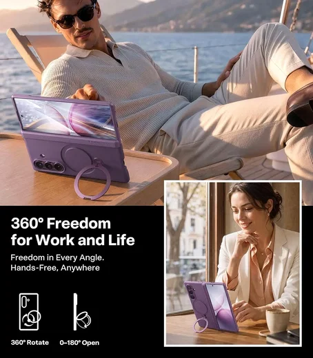 TORRAS Ostand Spin Samsung Galaxy Z Fold 8 Ultra Hoesje 360° MagSafe Stand Paars afbeelding 6