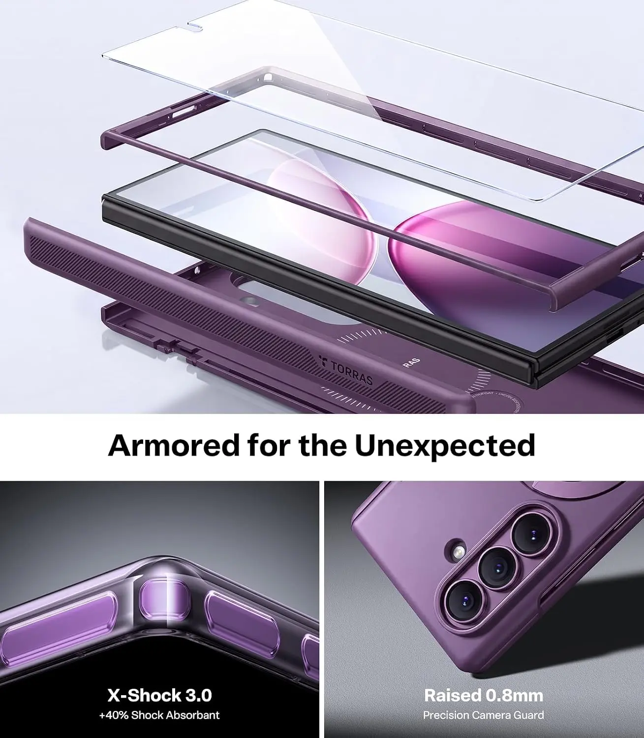 TORRAS Ostand Spin Samsung Galaxy Z Fold 8 Ultra Hoesje 360° MagSafe Stand Paars afbeelding 8