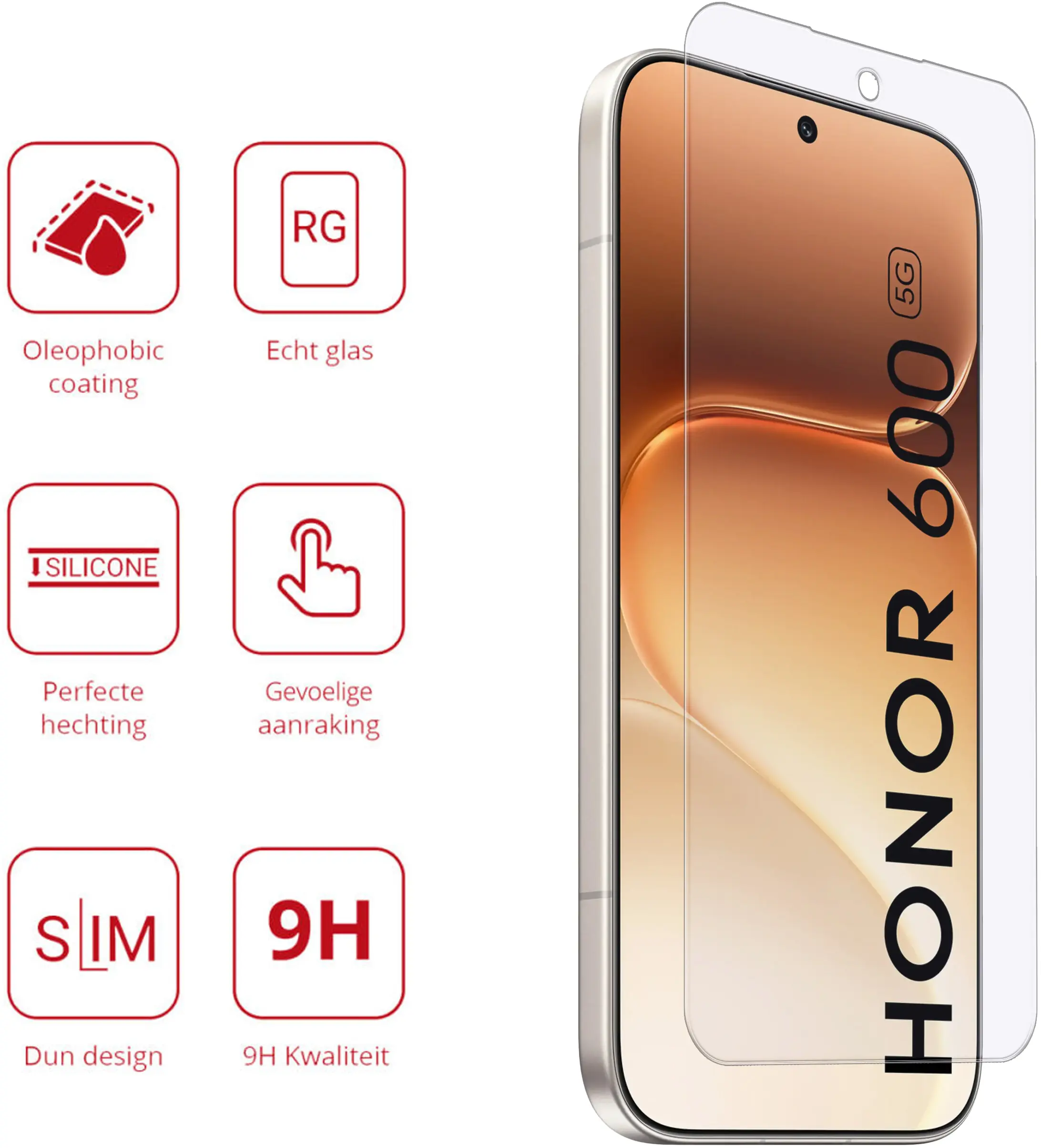 Rosso Honor 600 9H Tempered Glass Screen Protector afbeelding 2