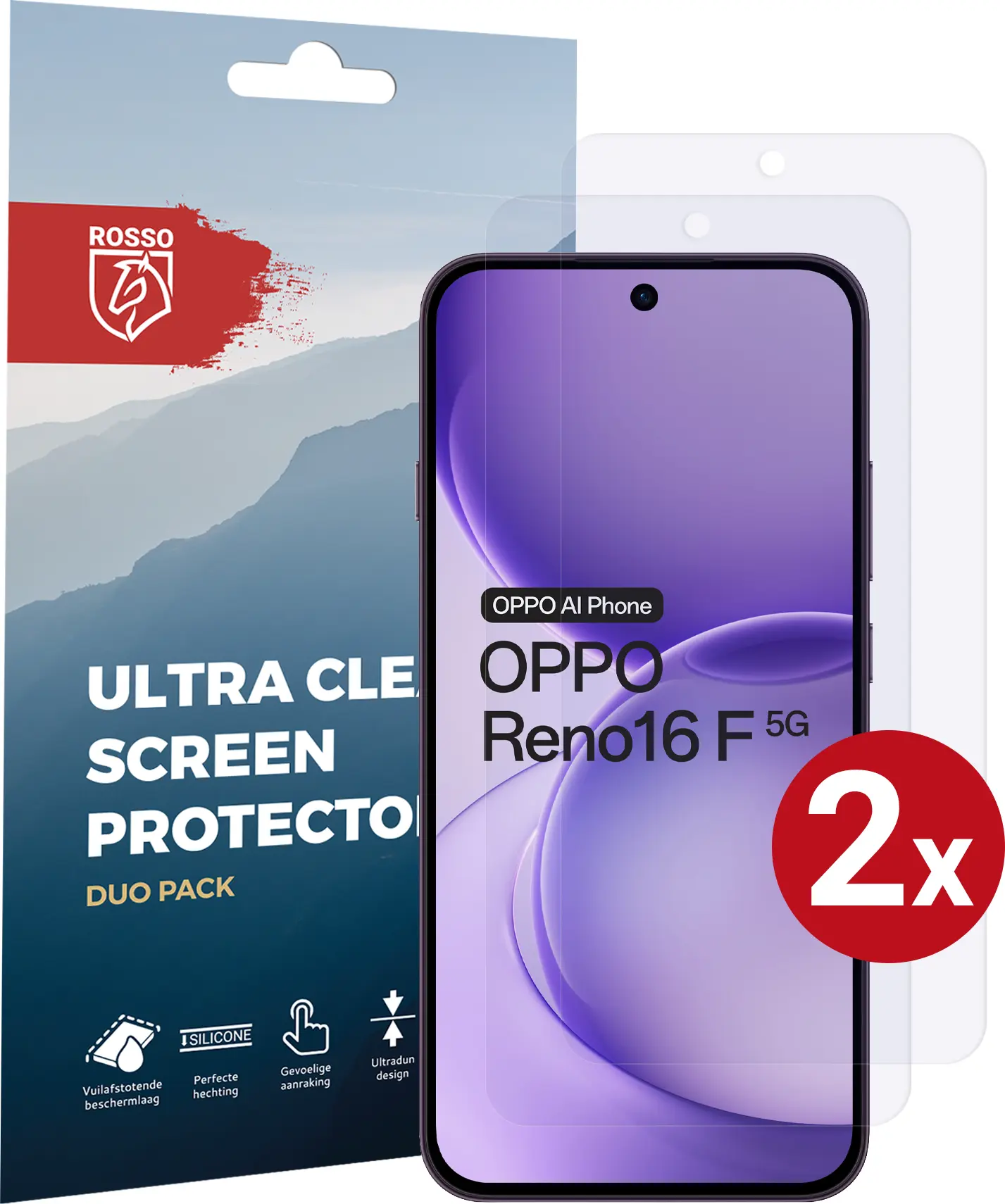 Rosso Oppo Reno 16 F Screen Protector Case Friendly Folie Duo Pack afbeelding 1