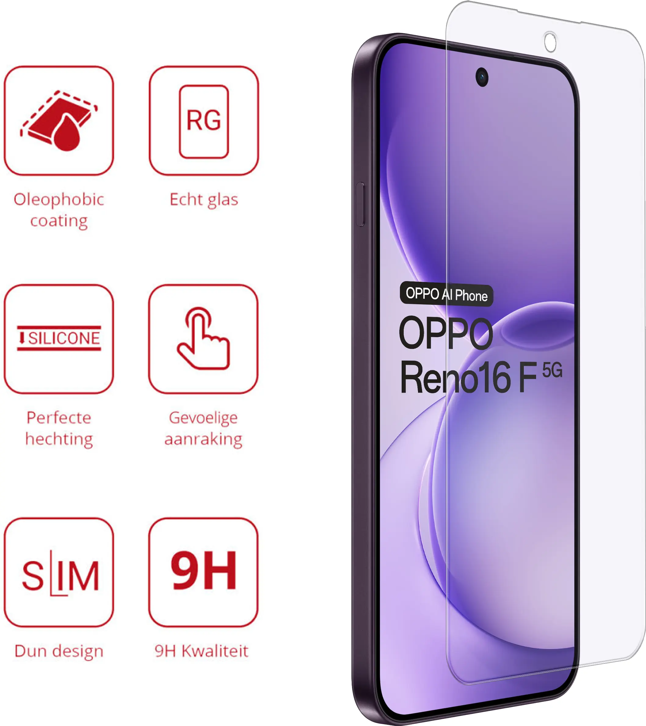 Rosso Oppo Reno 16 F 9H Tempered Glass Screen Protector afbeelding 2