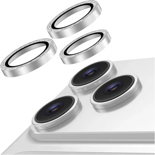 AVY Apple iPhone 18 Pro / 18 Pro Max Camera Lens Protector Rings Glitter Zilver afbeelding 1