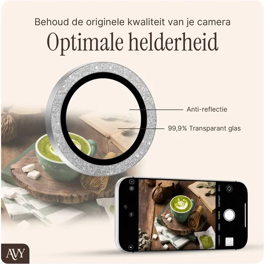 AVY Apple iPhone 18 Pro / 18 Pro Max Camera Lens Protector Rings Glitter Zilver afbeelding 4
