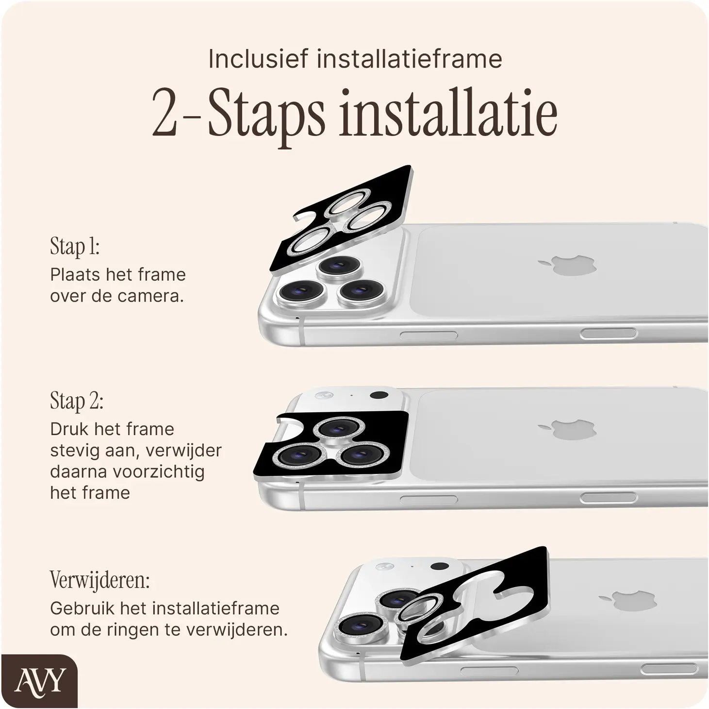 AVY Apple iPhone 18 Pro / 18 Pro Max Camera Lens Protector Rings Glitter Zilver afbeelding 10