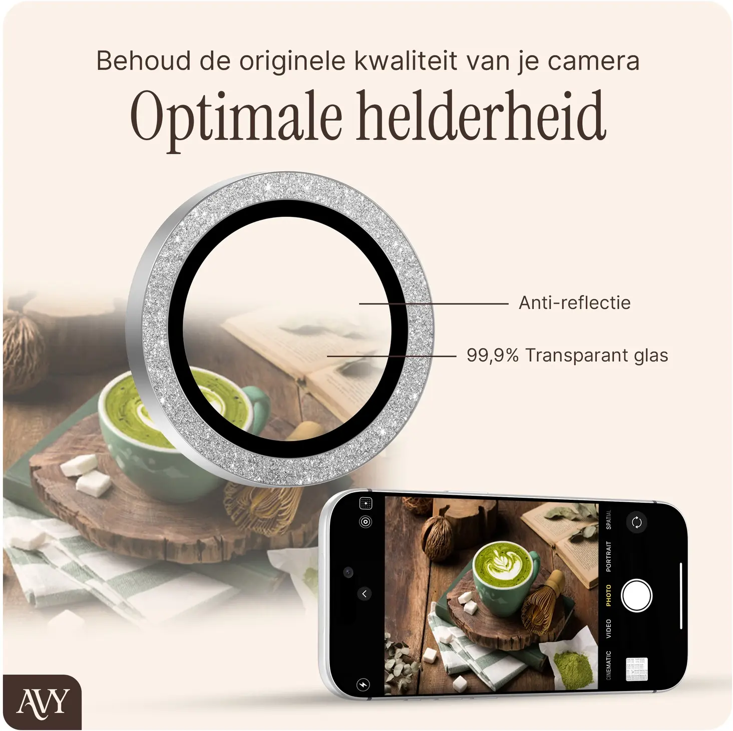 AVY Apple iPhone 18 Pro / 18 Pro Max Camera Lens Protector Rings Glitter Goud afbeelding 4