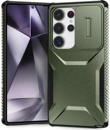 Samsung Galaxy S25 Ultra Hoesje Camera Slider Back Cover Schokbestendig Groen afbeelding 1