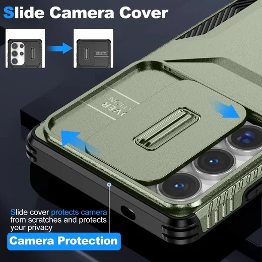 Samsung Galaxy S25 Ultra Hoesje Camera Slider Back Cover Schokbestendig Groen afbeelding 5