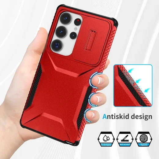 Samsung Galaxy S25 Ultra Hoesje Camera Slider Back Cover Schokbestendig Rood afbeelding 5