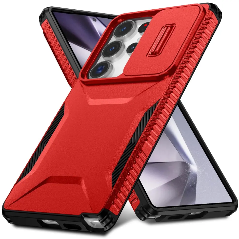 Samsung Galaxy S25 Ultra Hoesje Camera Slider Back Cover Schokbestendig Rood afbeelding 2