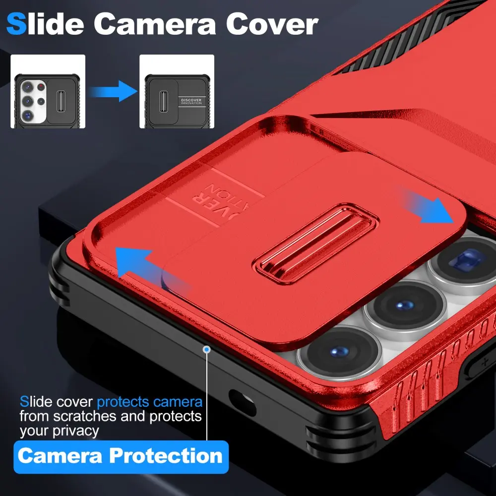 Samsung Galaxy S25 Ultra Hoesje Camera Slider Back Cover Schokbestendig Rood afbeelding 7