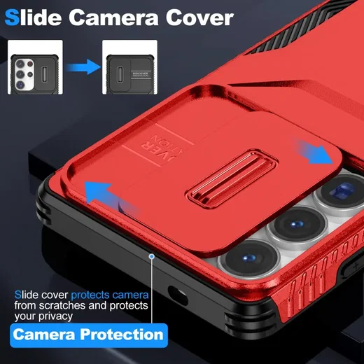 Samsung Galaxy S25 Ultra Hoesje Camera Slider Back Cover Schokbestendig Rood afbeelding 7