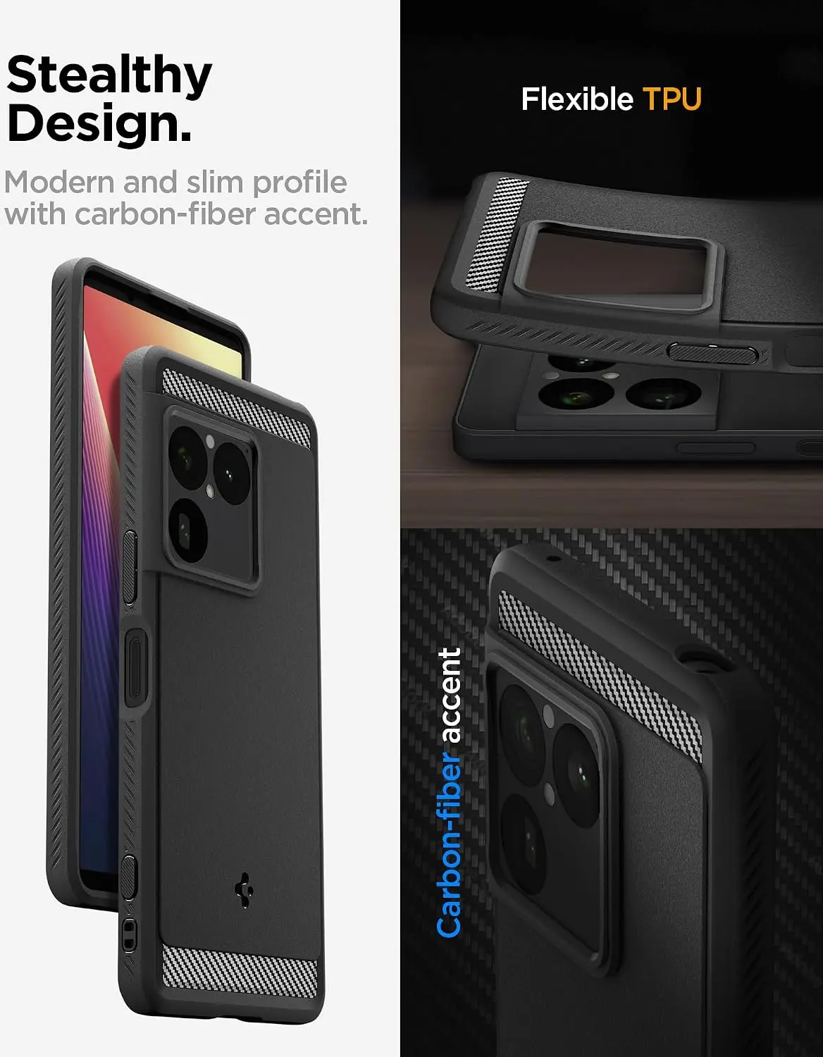 Spigen Rugged Armor Sony Xperia 1 VIII Hoesje Back Cover Matte zwart afbeelding 3