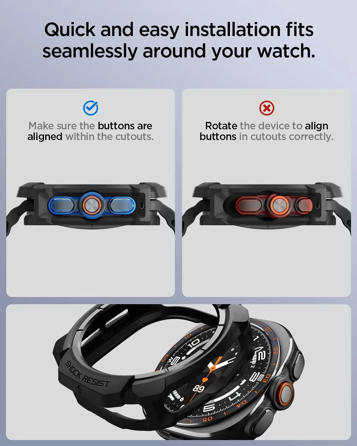 Spigen Rugged Armor - Samsung Galaxy Watch Ultra 2 Hoesje Bumper Case - Zwart afbeelding 5