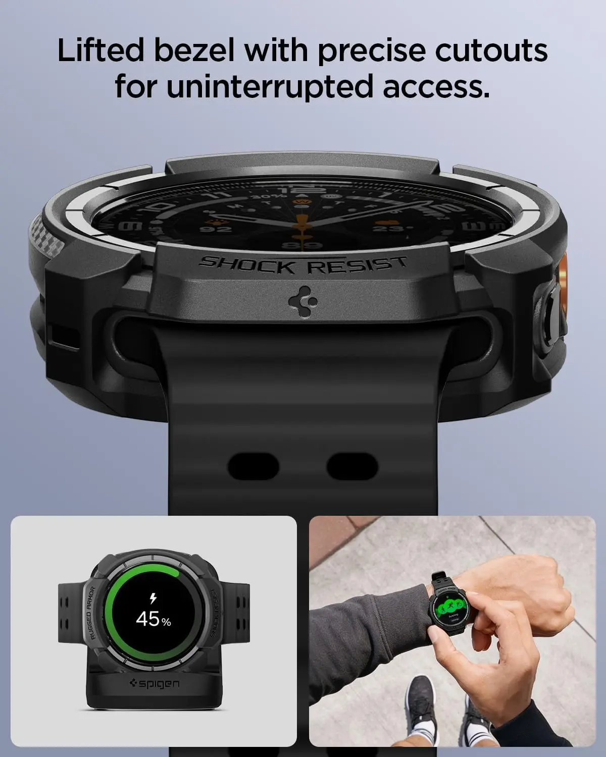 Spigen Rugged Armor - Samsung Galaxy Watch Ultra 2 Hoesje Bumper Case - Zwart afbeelding 7