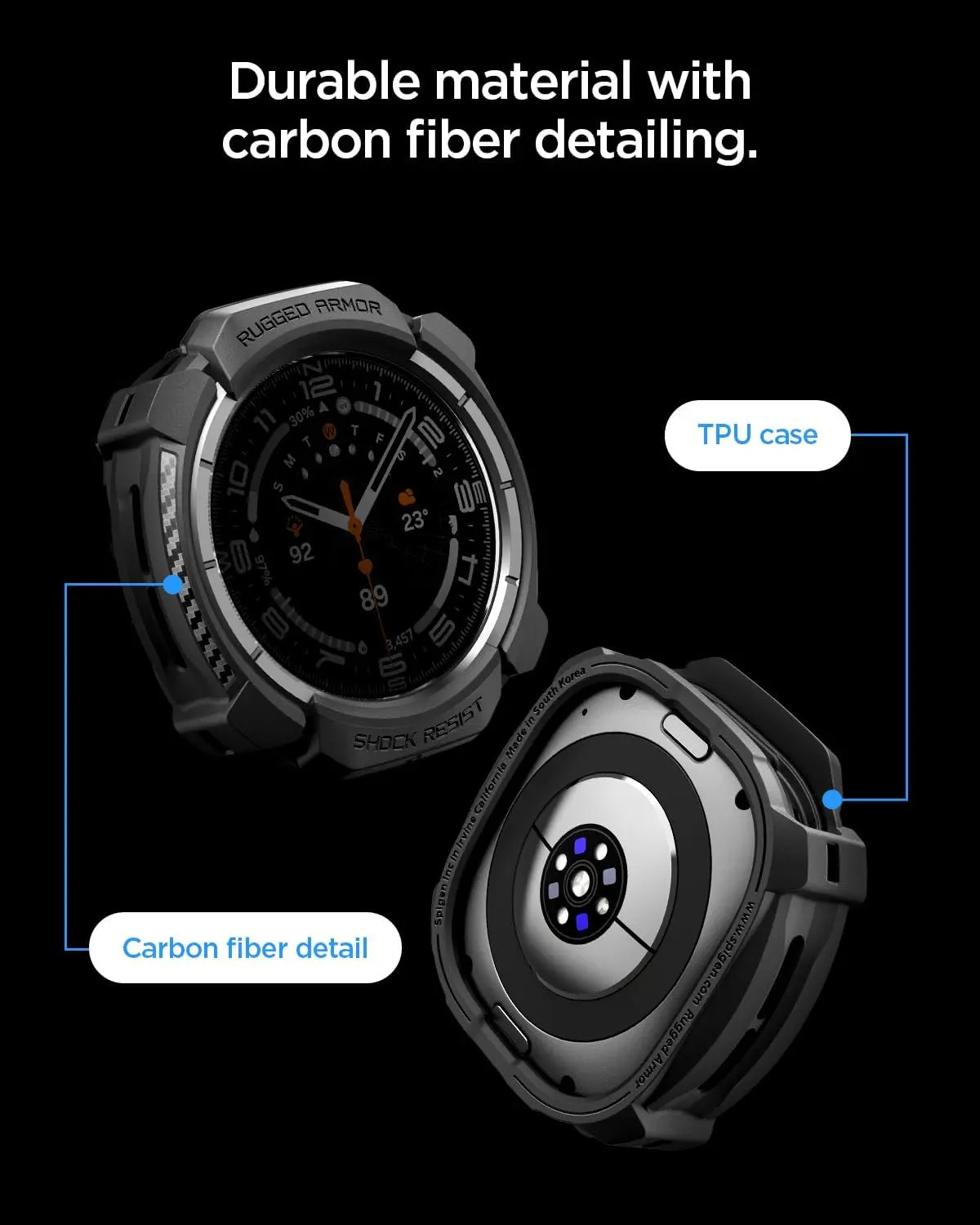 Spigen Rugged Armor - Samsung Galaxy Watch Ultra 2 Hoesje Bumper Case - Zwart afbeelding 4