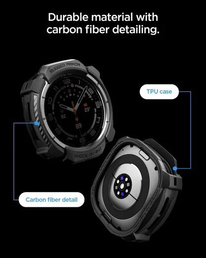 Spigen Rugged Armor - Samsung Galaxy Watch Ultra 2 Hoesje Bumper Case - Zwart afbeelding 4