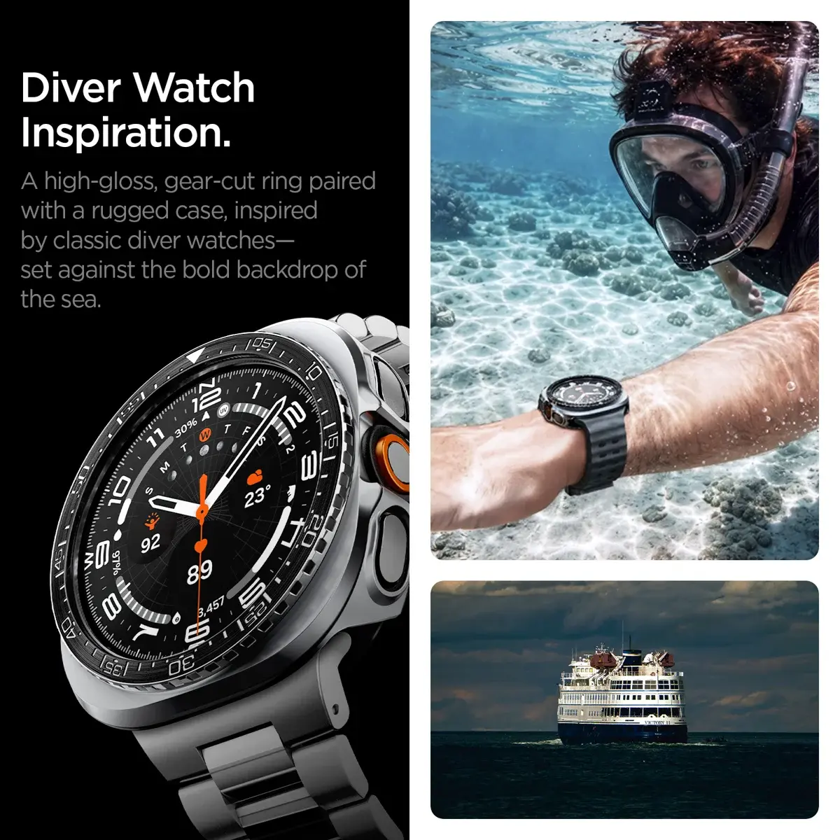 Spigen Bezel Tune Pro - Samsung Galaxy Watch Ultra 2 Hoesje en Bezel - Zwart afbeelding 4