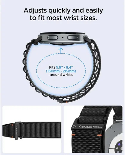 Spigen WBF1 - Samsung Galaxy Watch 9 / 8 Bandje - 46/44/40MM - Zwart afbeelding 4