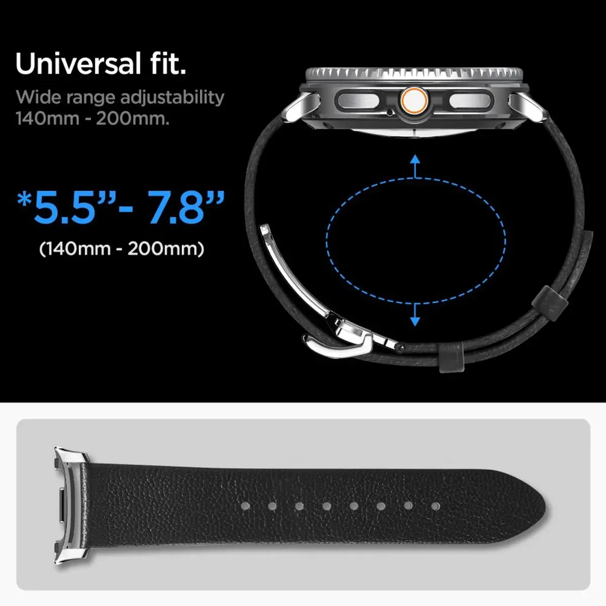 Spigen Enzo - Samsung Galaxy Watch 8 / 8 Classic Bandje - Echt Leer - Zwart afbeelding 7