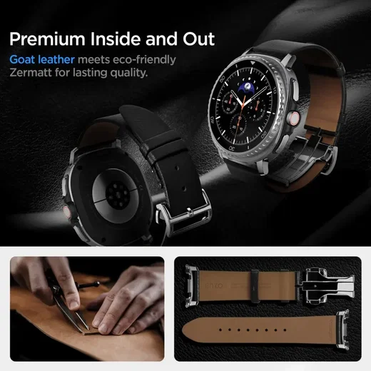 Spigen Enzo - Samsung Galaxy Watch 8 / 8 Classic Bandje - Echt Leer - Zwart afbeelding 3