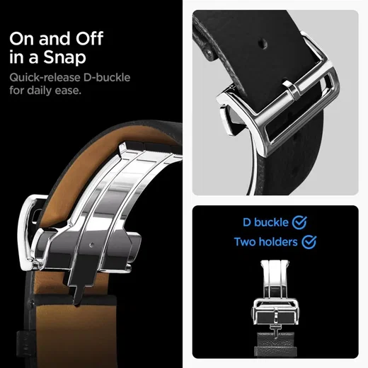 Spigen Enzo - Samsung Galaxy Watch 8 / 8 Classic Bandje - Echt Leer - Zwart afbeelding 4