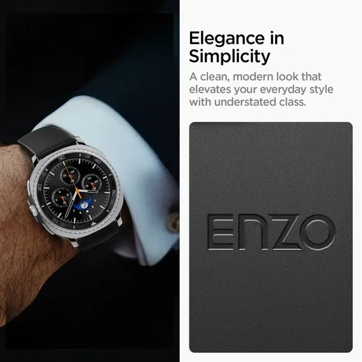 Spigen Enzo - Samsung Galaxy Watch 8 / 8 Classic Bandje - Echt Leer - Zwart afbeelding 5
