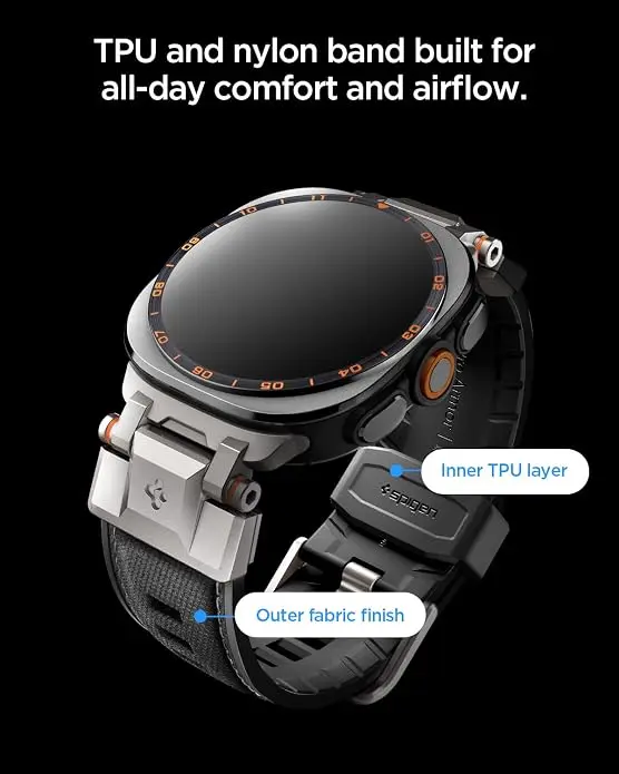 Spigen Dura Pro Armor Samsung Galaxy Watch Ultra 2 / 1 Bandje - Zwart afbeelding 4