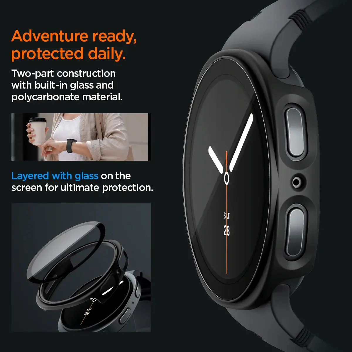 Spigen Thin Fit - Samsung Galaxy Watch 9 / 8 40MM Bumper Hoesje - Zwart afbeelding 6