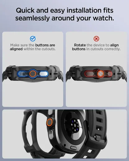 Spigen Rugged Armor Pro - Samsung Watch Ultra 2 - Hoesje en Bandje - Zwart afbeelding 5