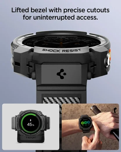 Spigen Rugged Armor Pro - Samsung Watch Ultra 2 - Hoesje en Bandje - Zwart afbeelding 6