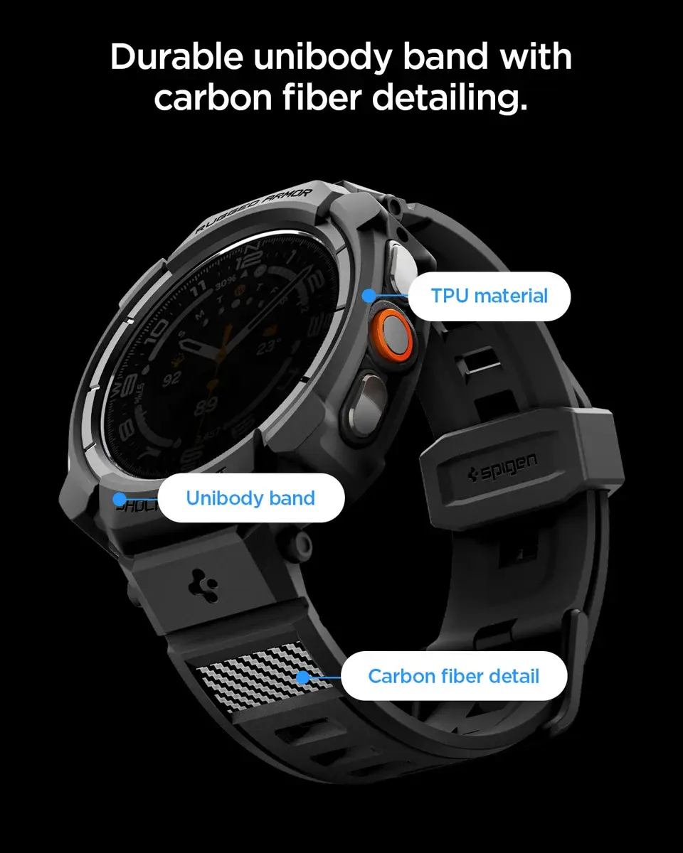 Spigen Rugged Armor Pro - Samsung Watch Ultra 2 - Hoesje en Bandje - Zwart afbeelding 9