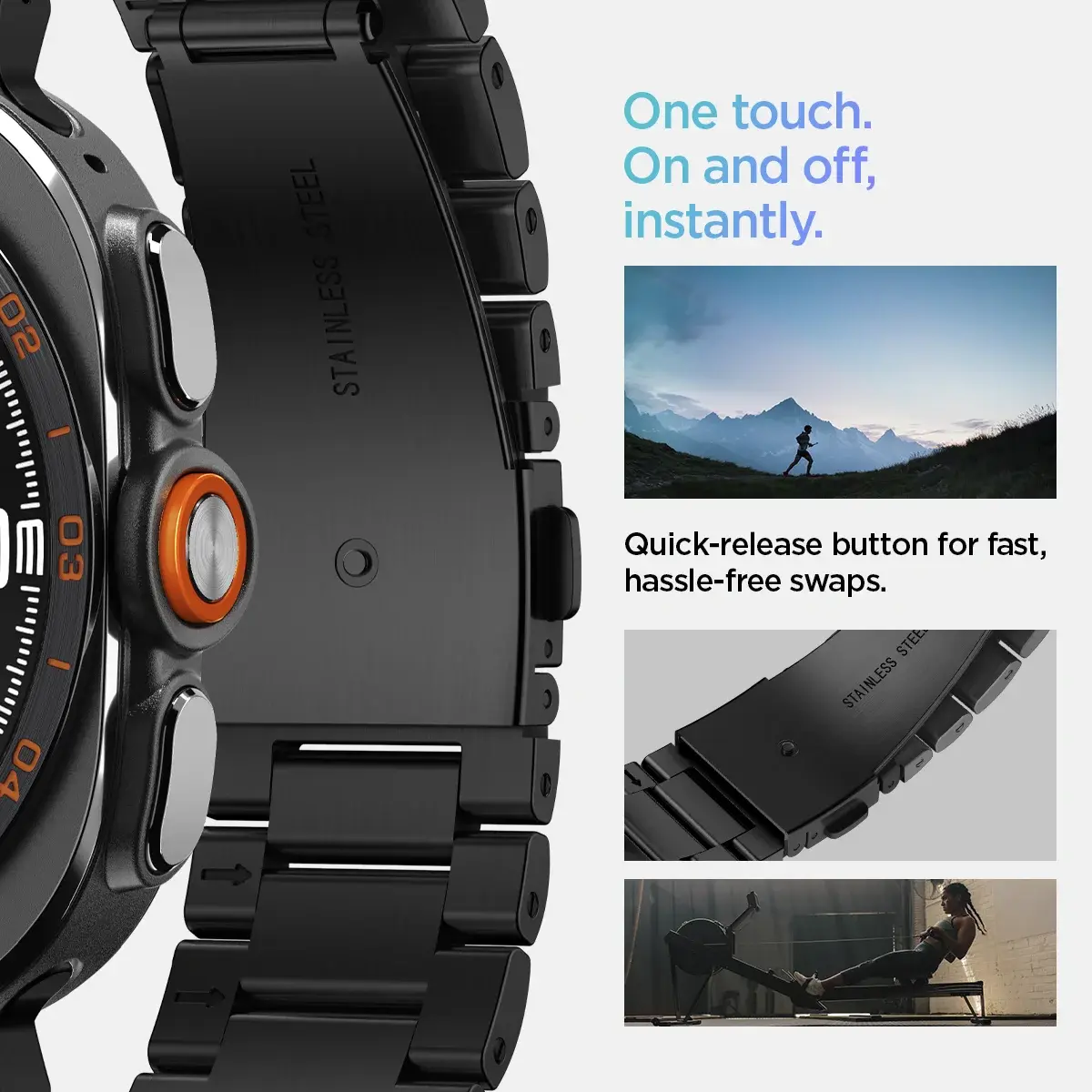 Spigen Modern Fit 316L Samsung Galaxy Watch Ultra 2 / 1 Bandje - RVS - Zwart afbeelding 4