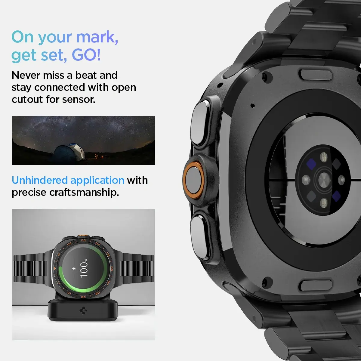 Spigen Modern Fit 316L Samsung Galaxy Watch Ultra 2 / 1 Bandje - RVS - Zwart afbeelding 5