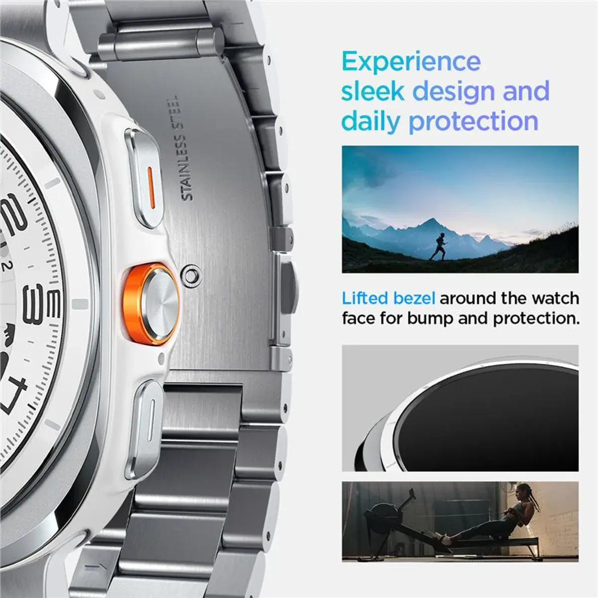 Spigen Modern Fit 316L Samsung Galaxy Watch Ultra Bandje - RVS - Zilver afbeelding 5
