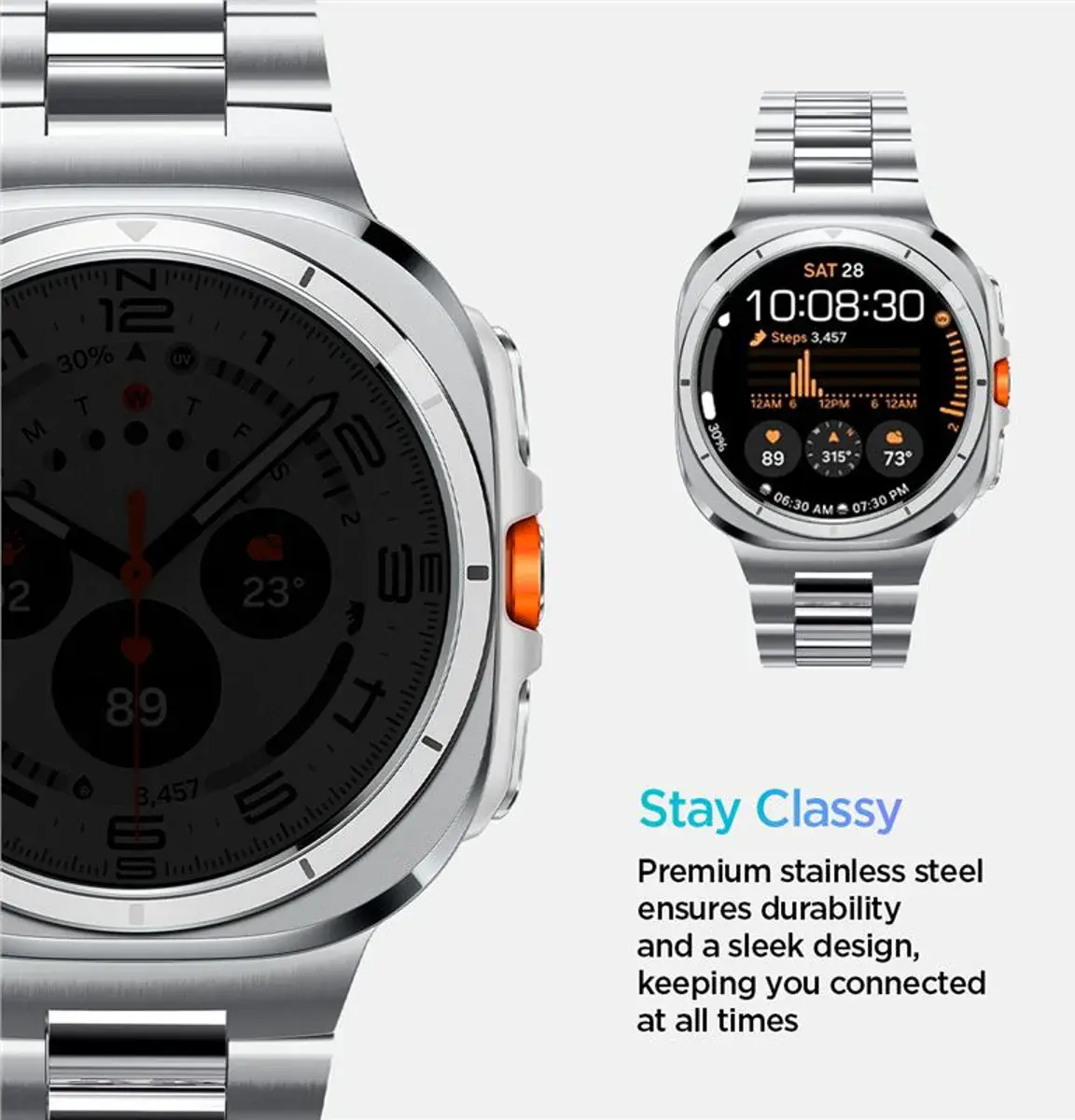 Spigen Modern Fit 316L Samsung Galaxy Watch Ultra Bandje - RVS - Zilver afbeelding 4