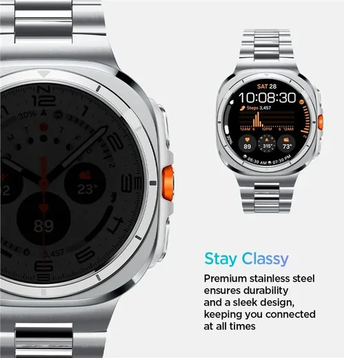 Spigen Modern Fit 316L Samsung Galaxy Watch Ultra Bandje - RVS - Zilver afbeelding 4